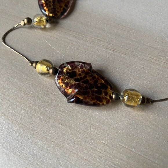 ALX 925 Italy Sterling Silver Boho Earthtone Art Glass Swirled Station Necklace - Picture 9 of 15